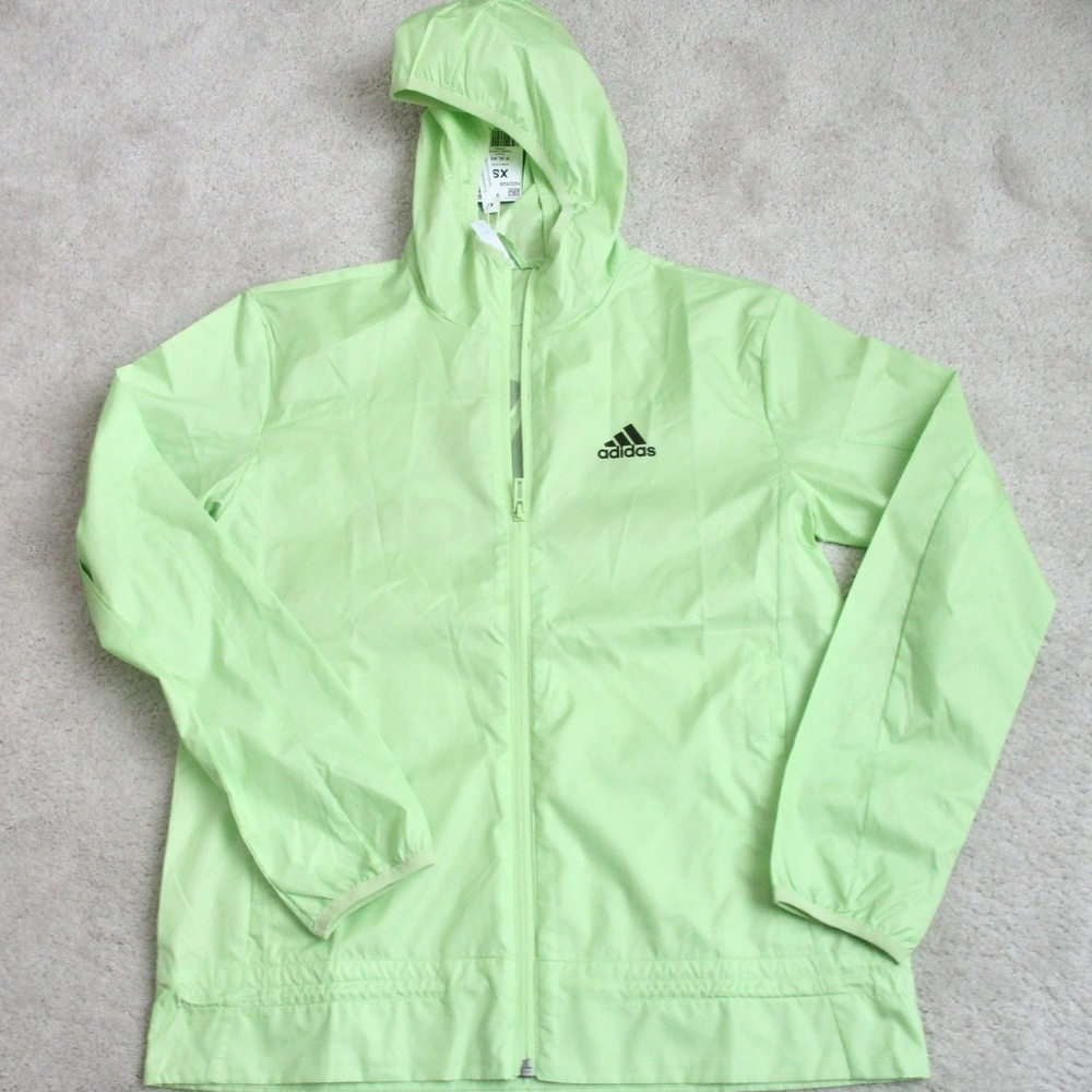 ADIDAS Women's Windbreaker Hooded Jacket Size XS Pulse Lime/Black
